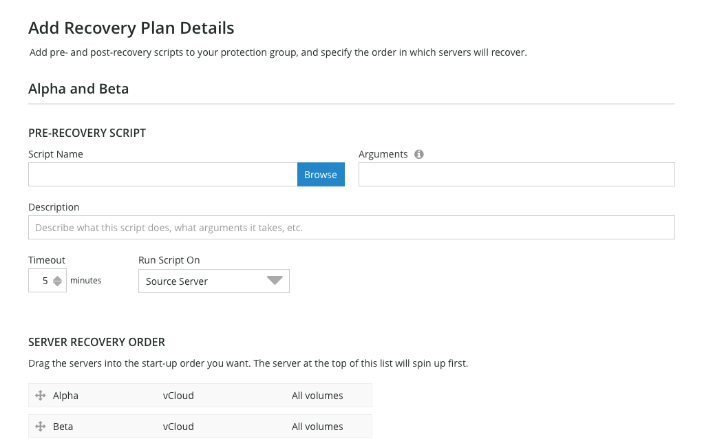 Add Recovery Plan Details Screen